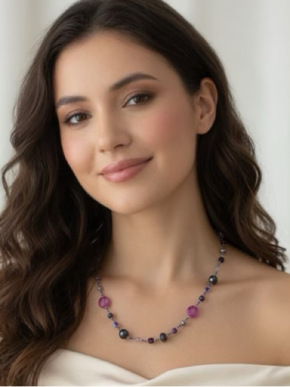 Purple and Pink Bead Necklace Bohemian Artesian Summertime